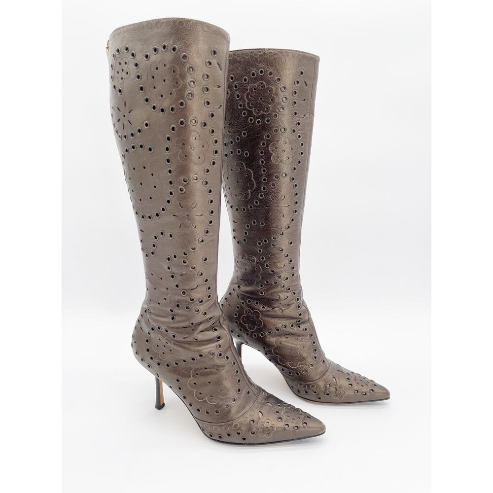 Jimmy Choo Vintage Y2K Bronze Floral Eyelet Pointed T… - Gem
